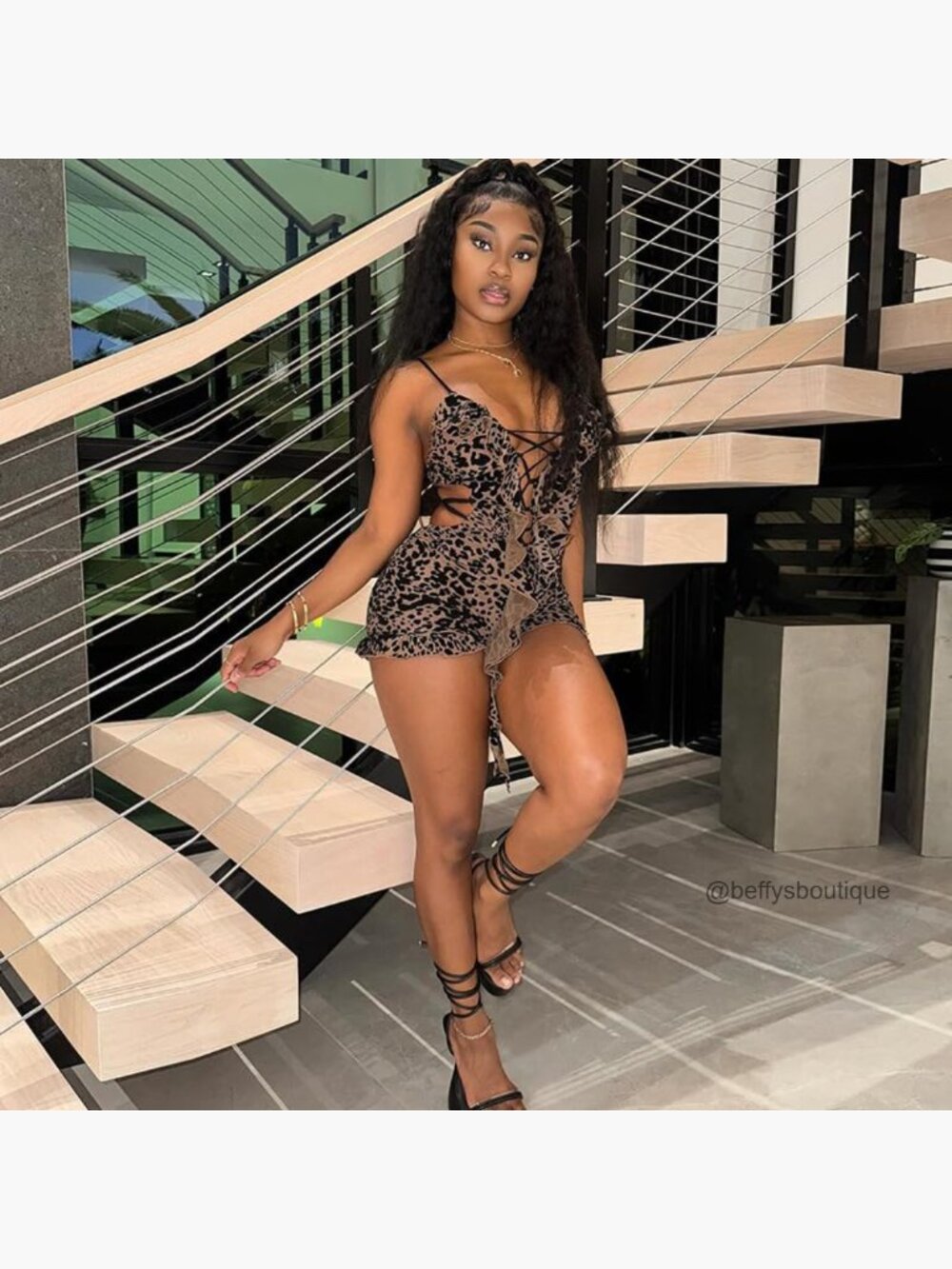 Sexy Leopard Print Mesh Romper Sleeveless Bodycon Shorts Jumpsuit Y2K One Piece - Picture 4 of 7